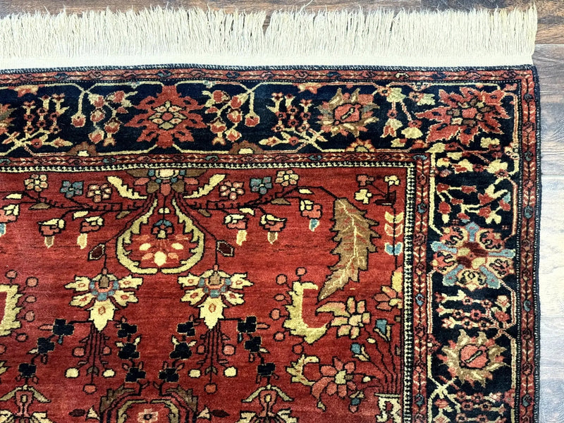 Antique Persian Farahan Sarouk Rug 3.6 x 5, Red, Floral, Traditional Rug, Fine 210 KPSI by Jewel Rugs