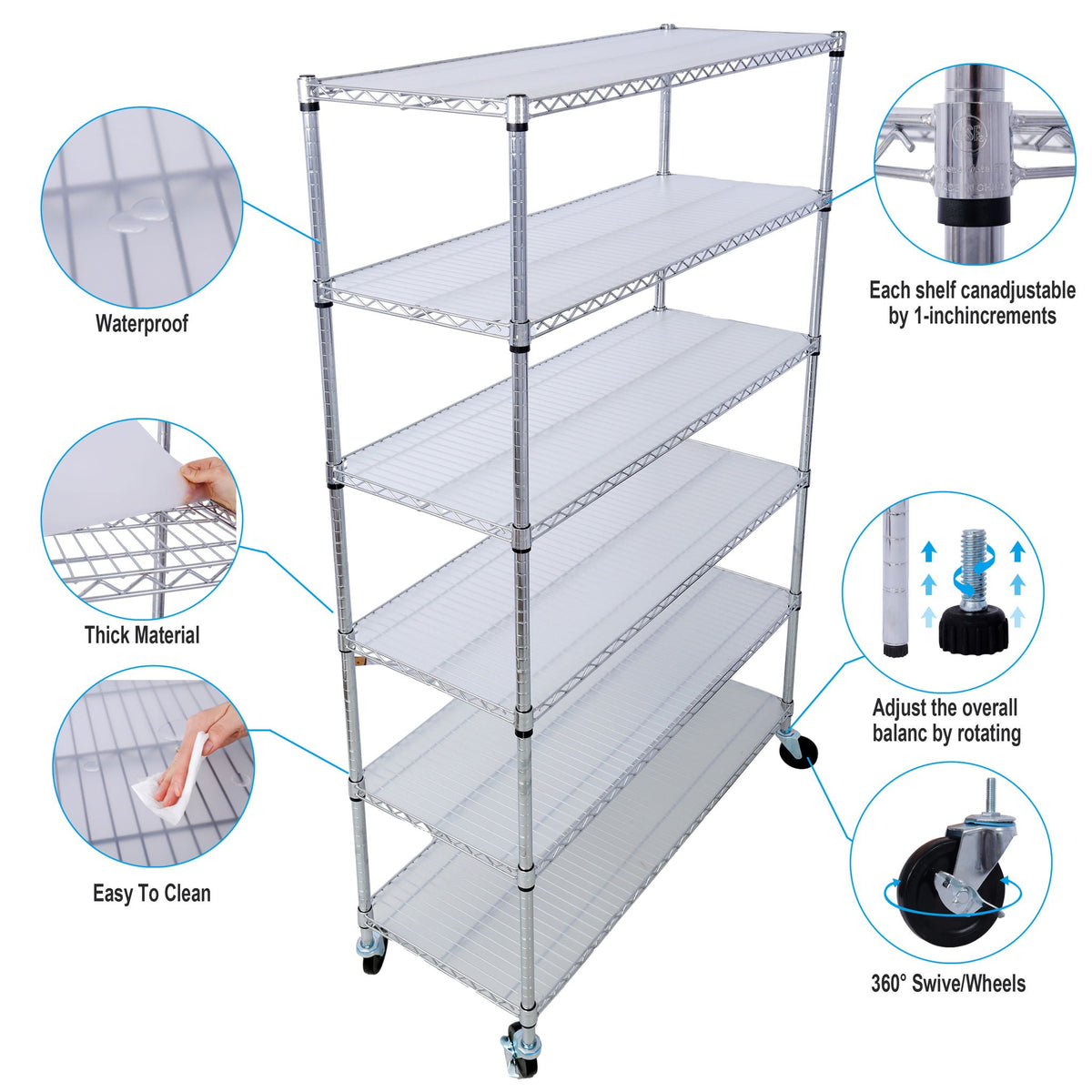 6 Tier 6000Lbs Capacity Nsf Metal Shelf Wire Shelving Unit, Heavy Duty Adjustable Storage Rack With Wheels & Shelf Liners For Commercial Grade Utility Steel Storage Rack, photo 32 of 40