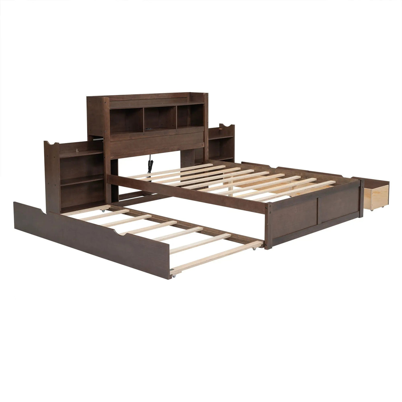 Storage Platform Bed With Pull Out Shelves, Trundle, And 2 Drawers by HouseOfZazla