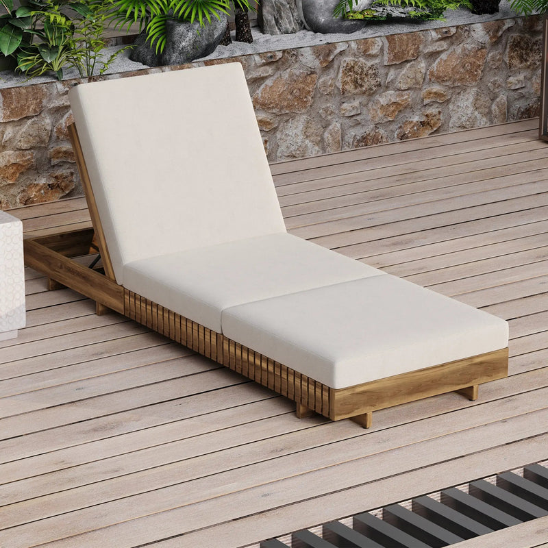 Lounge Chaise Set, Acacia Solid Wood with Cream Lounge Cushion by HouseOfZazla