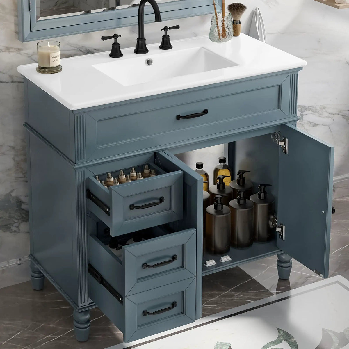 Bathroom Vanity With Sink, 2 Doors 2 Drawers, Freestanding Design by HouseOfZazla