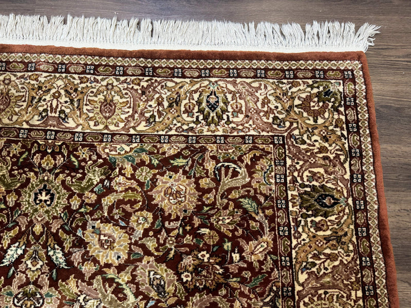 Tree of Life Indian Kashmiri Rug 6x9, Rust Red and Cream, Animal Pictorials, Fine 290 KPSI by Jewel Rugs