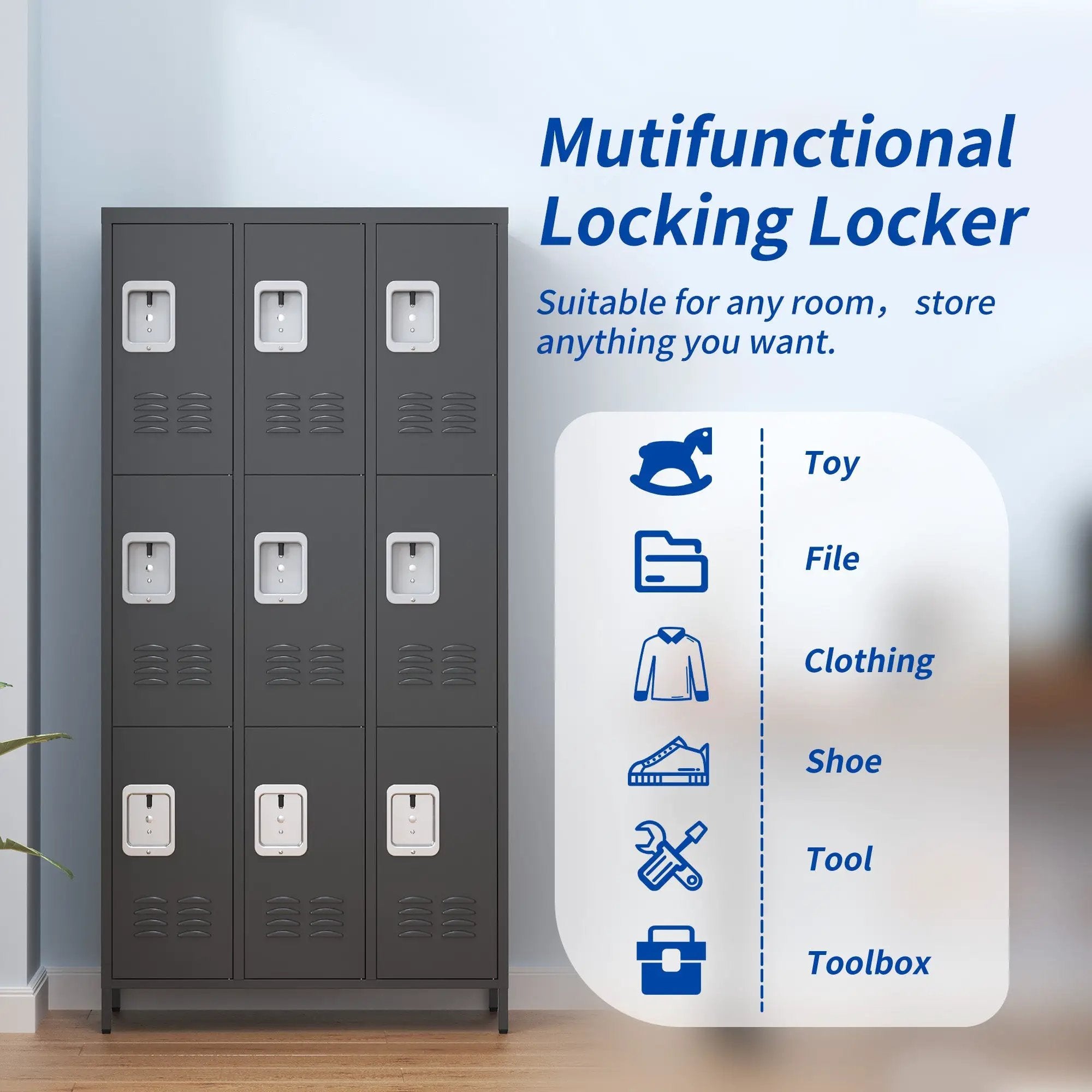 9 Door 72"H Metal Lockers With Lock for Employees, School, Office, Gym, Bedroom, Storage Locker Cabinet by HouseOfZazla