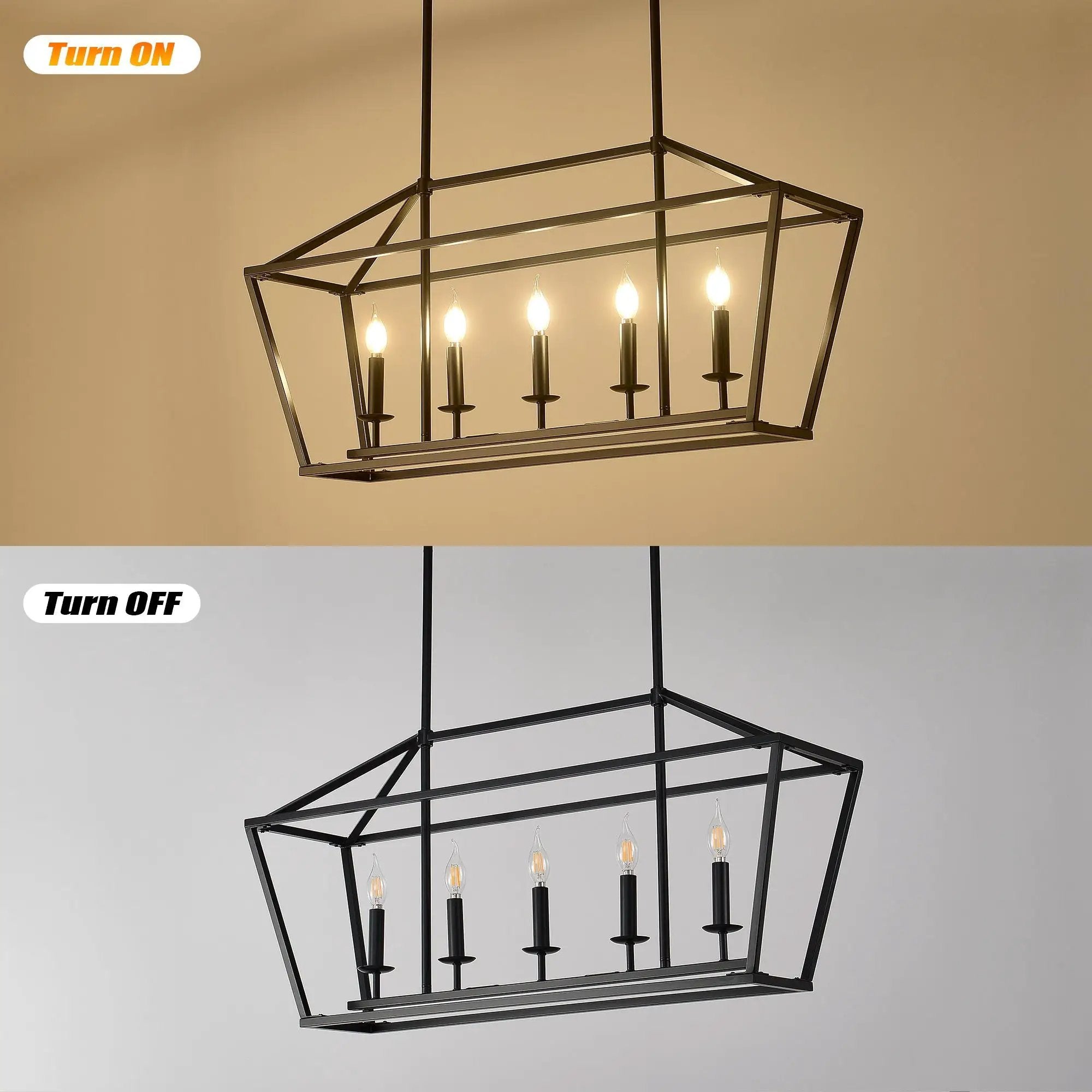 5 Light Farmhouse Kitchen Island Lighting, 5 Light Industrial Linear Chandelier For Dining Room Metal Hanging Pendant Light Fixture For Bedroom Living Room Hallway Conference Room - Matte Black by HouseOfZazla
