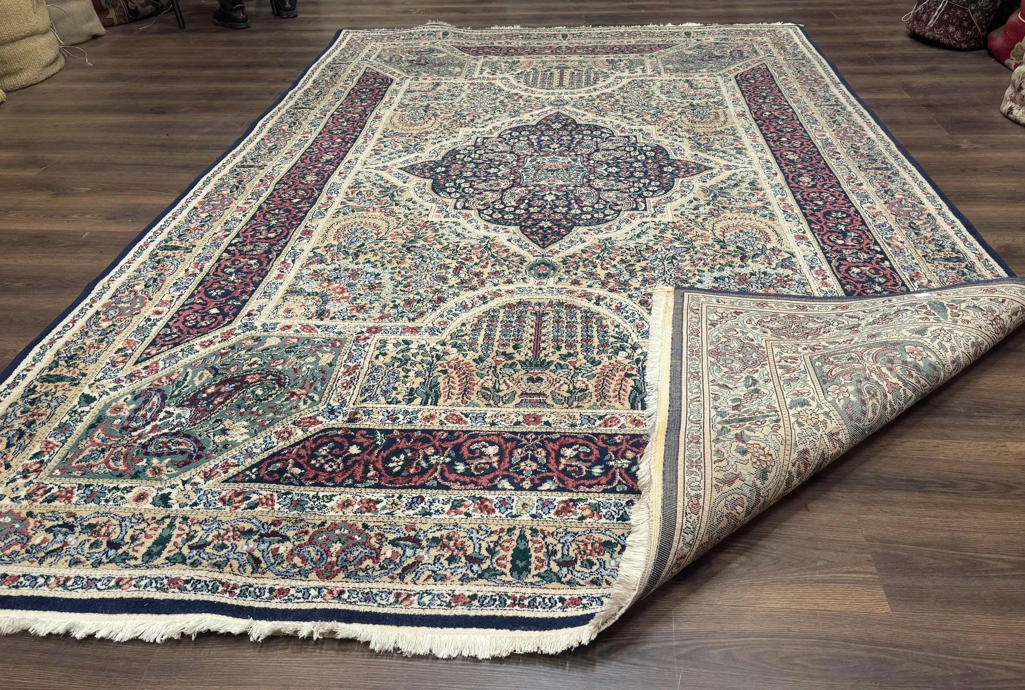 Persian Rug 8x11, Belgium Power Loomed Rug, Kirman Lavar Floral Design, Vintage Rug by Jewel Rugs