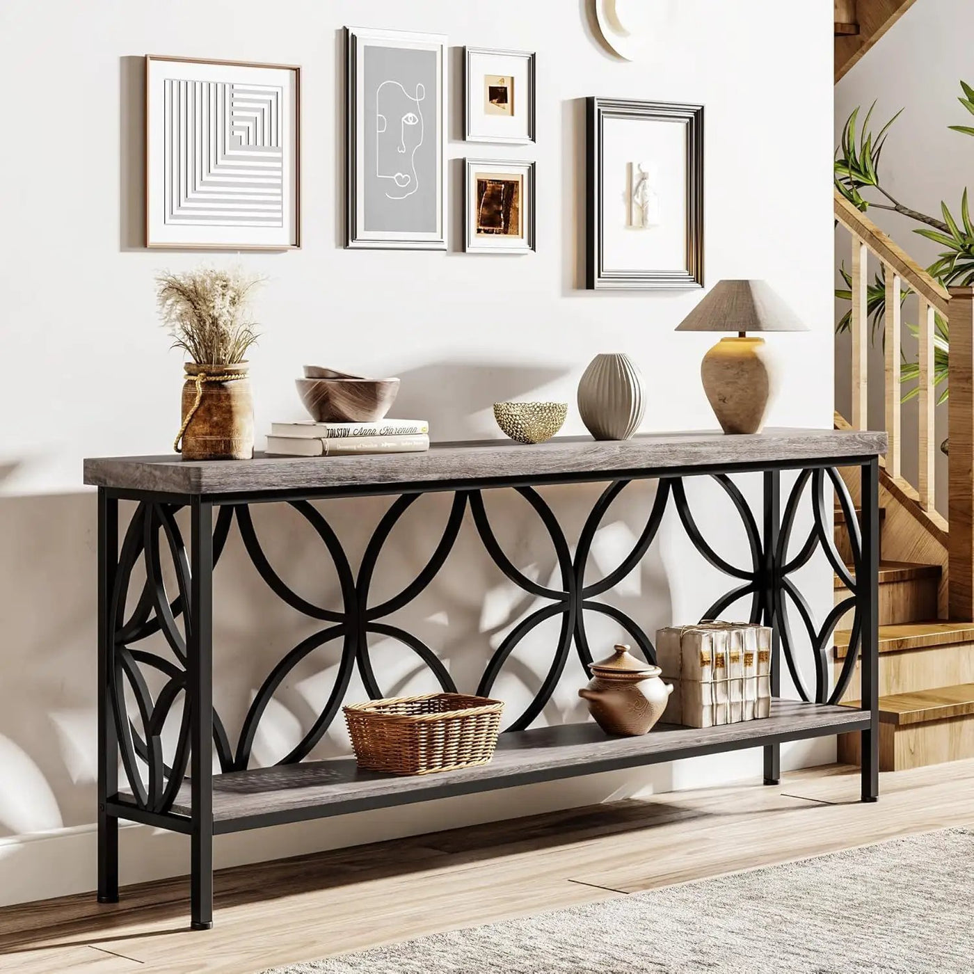 Extra Long Console Table With Open Storage Shelves by HouseOfZazla