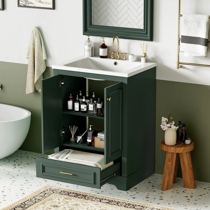 Bathroom Vanity With Ceramic Sink Combo, Modern Freestanding Storage Cabinet With Silver Handles by HouseOfZazla