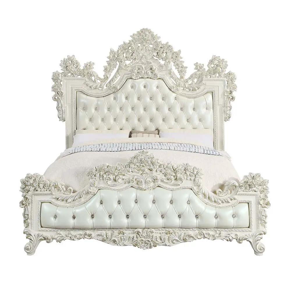 Adara - Eastern King Bed - Pearl White Synthetic Leather & Antique White by Unique Piece Furniture