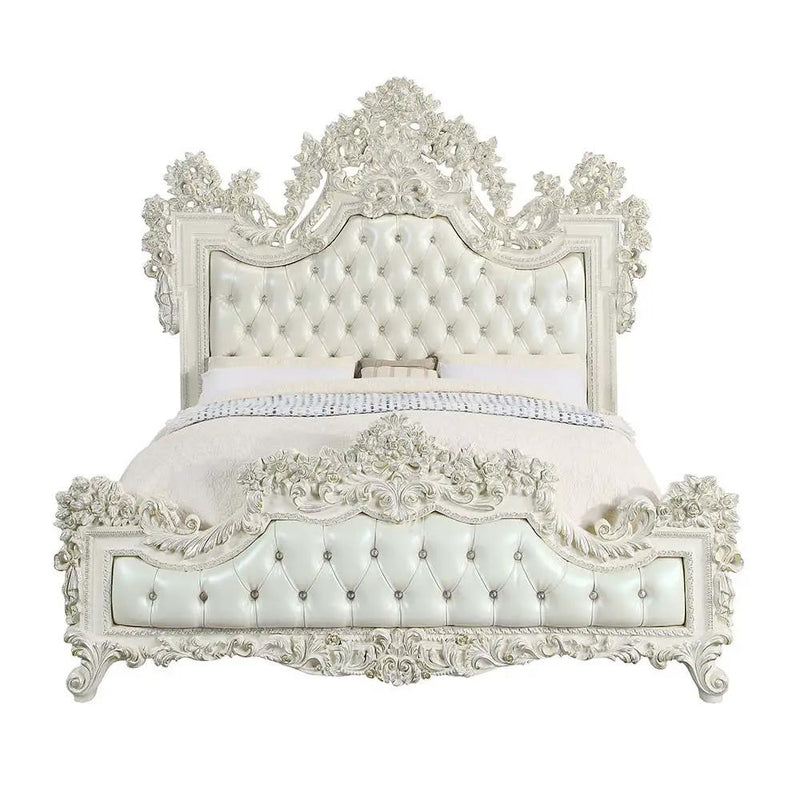 Adara - Eastern King Bed - Pearl White Synthetic Leather & Antique White by Unique Piece Furniture