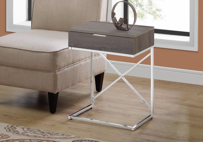 Accent Side Table with Storage Drawer – Modern Wood & Metal - Taupe