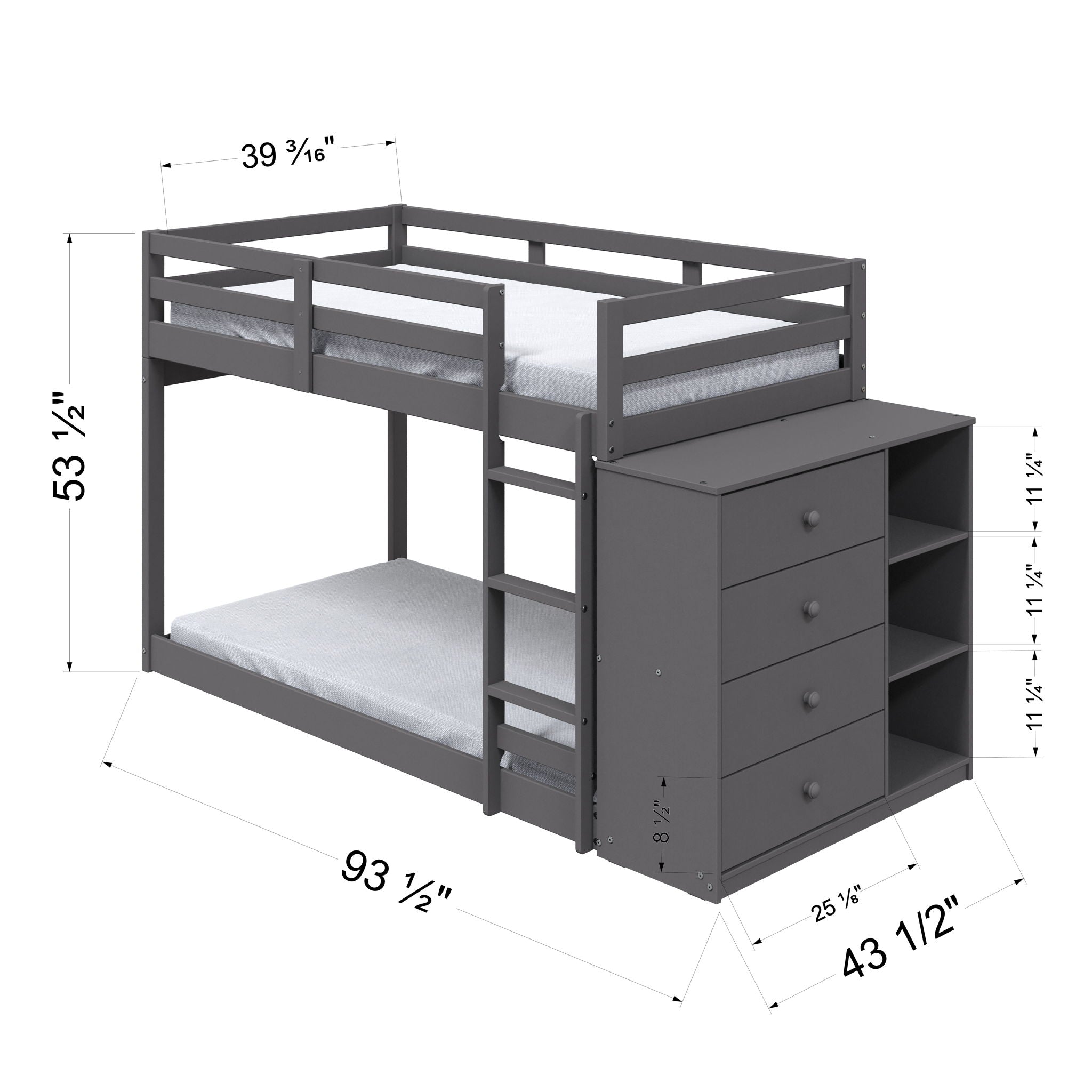 Gaston - Bunk Bed Twin Over Twin With 4 Drawers & 3 Compartments - Gray by HouseOfZazla