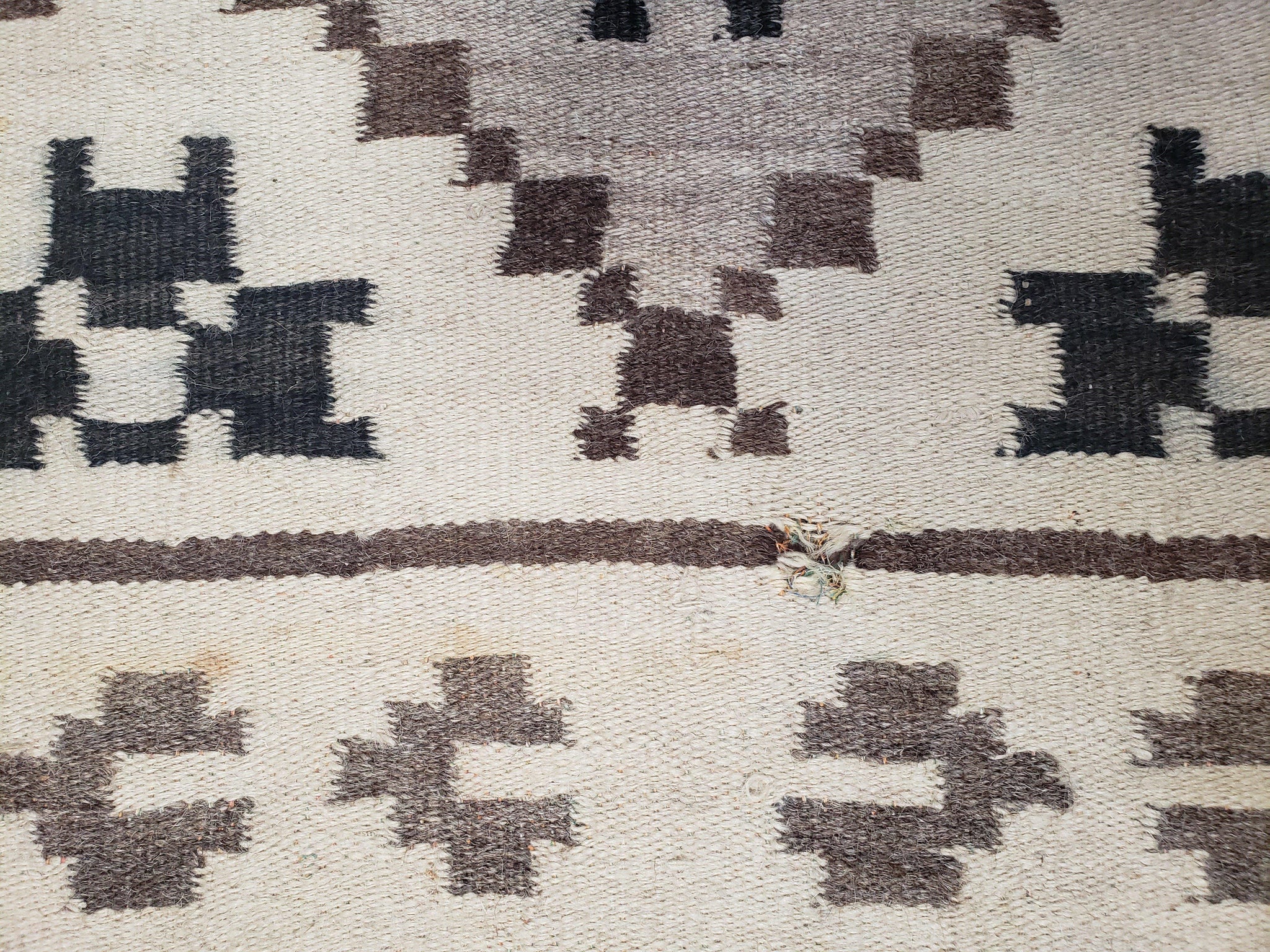 Semi Antique South American Blanket 4x8, Wool Hand-Woven Flatweave Kilim Rug, Handmade Antique Vintage Runner, Ivory & Blue, Diamond Panel by Jewel Rugs