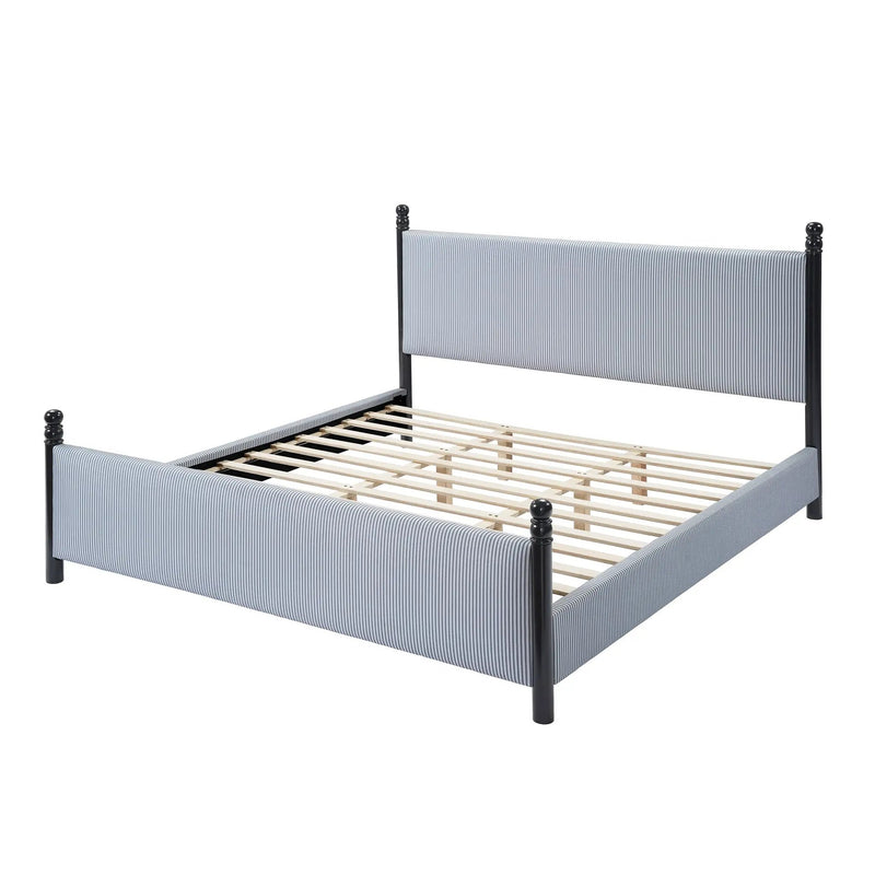48-inch Striped Rubberwood Upholstered Bed, King by HouseOfZazla