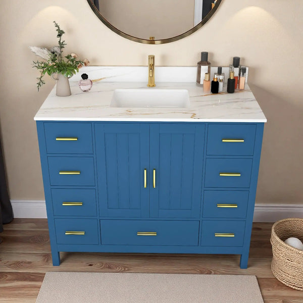 42" Modern Solid Wood Bathroom Vanity with Sink, 43" Carrara