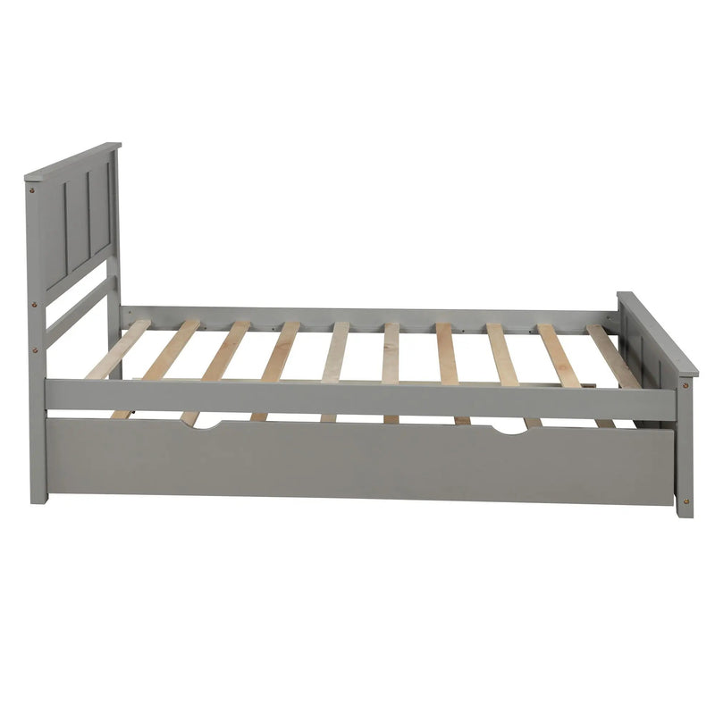 Platform Bed With Twin Trundle And Frame, Twin Size - Gray by Unique Piece Furniture
