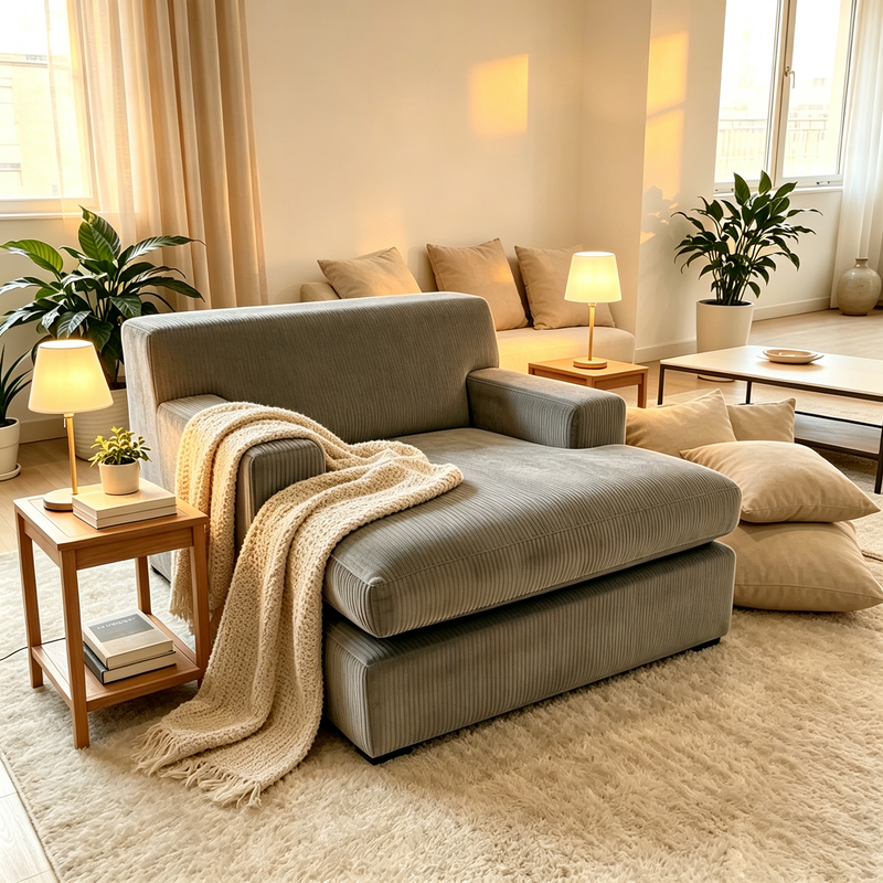 Oversized Corduroy L-Shaped Modular Lazy Sofa, Large Chaise Lounge Bean Bag Chair with Throw Pillows for Living Room Bedroom, photo 2 of 8