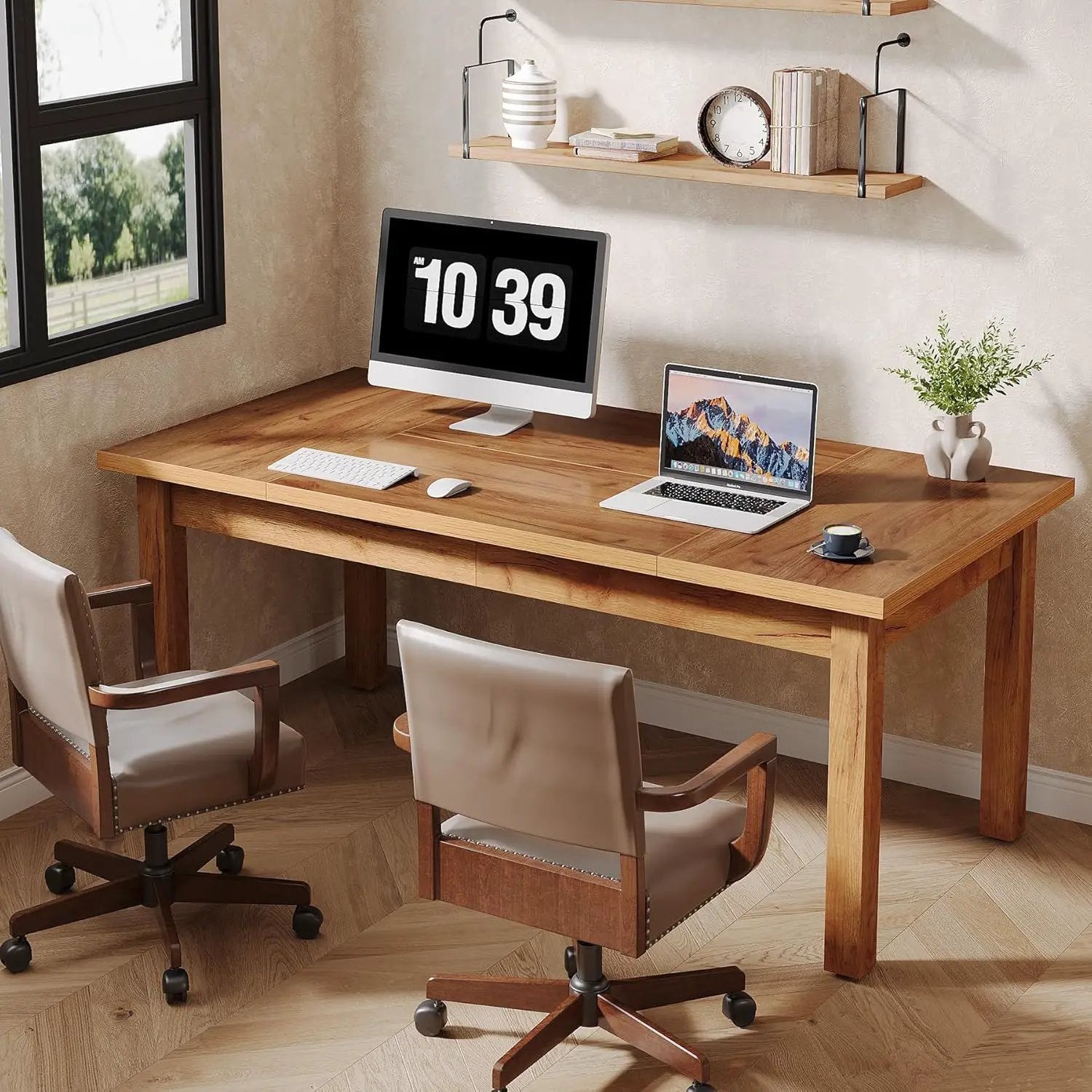 Executive Desk With Legs - Natural / Light Brown by HouseOfZazla