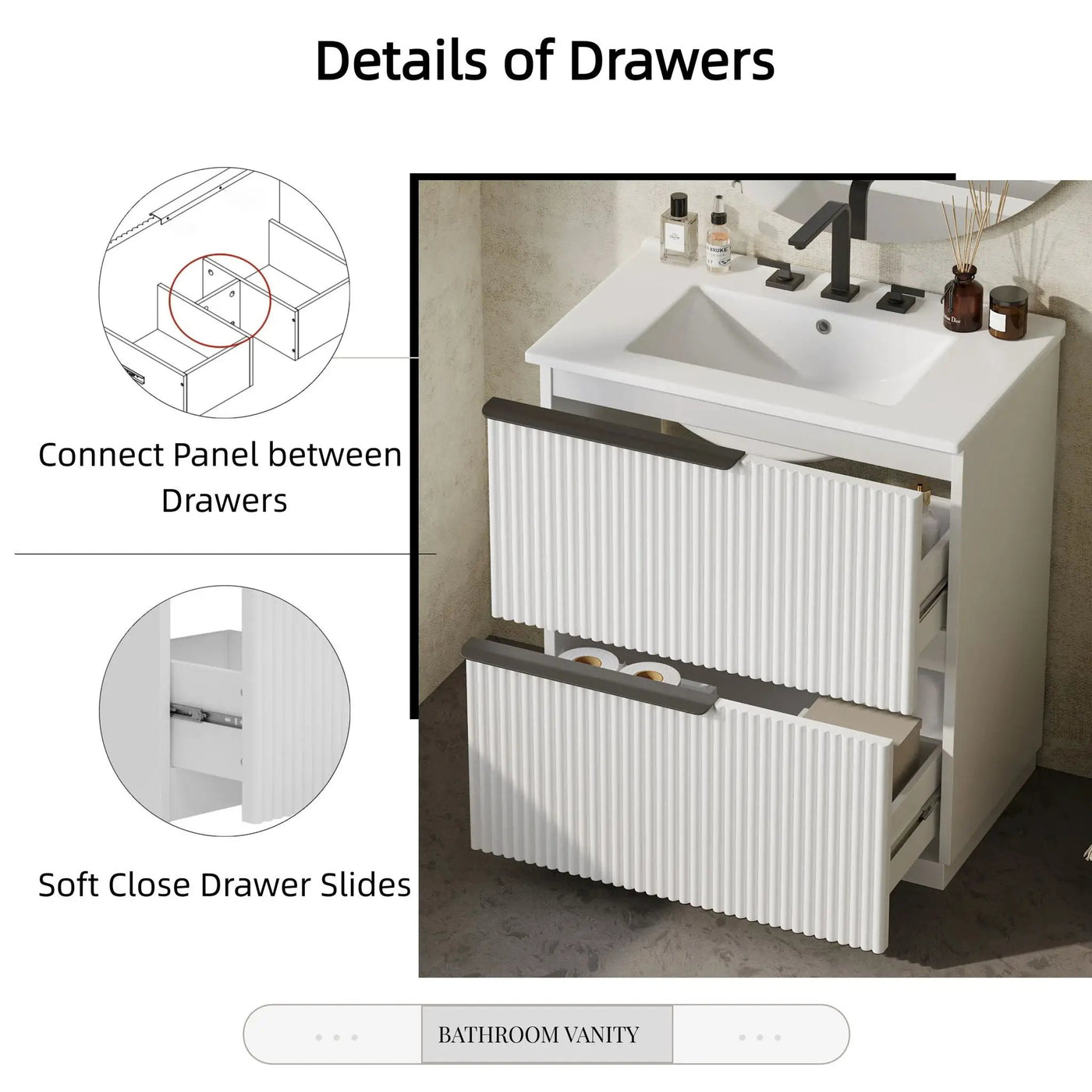 Fluted Bathroom Vanity With Ceramic Sink, Freestanding Cabinet by HouseOfZazla