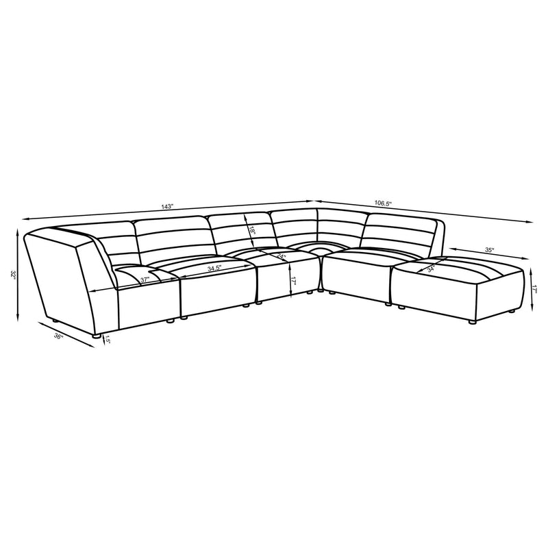 Nevve - 6 Piece Upholstered Tufted Sectional - Ivory by HouseOfZazla