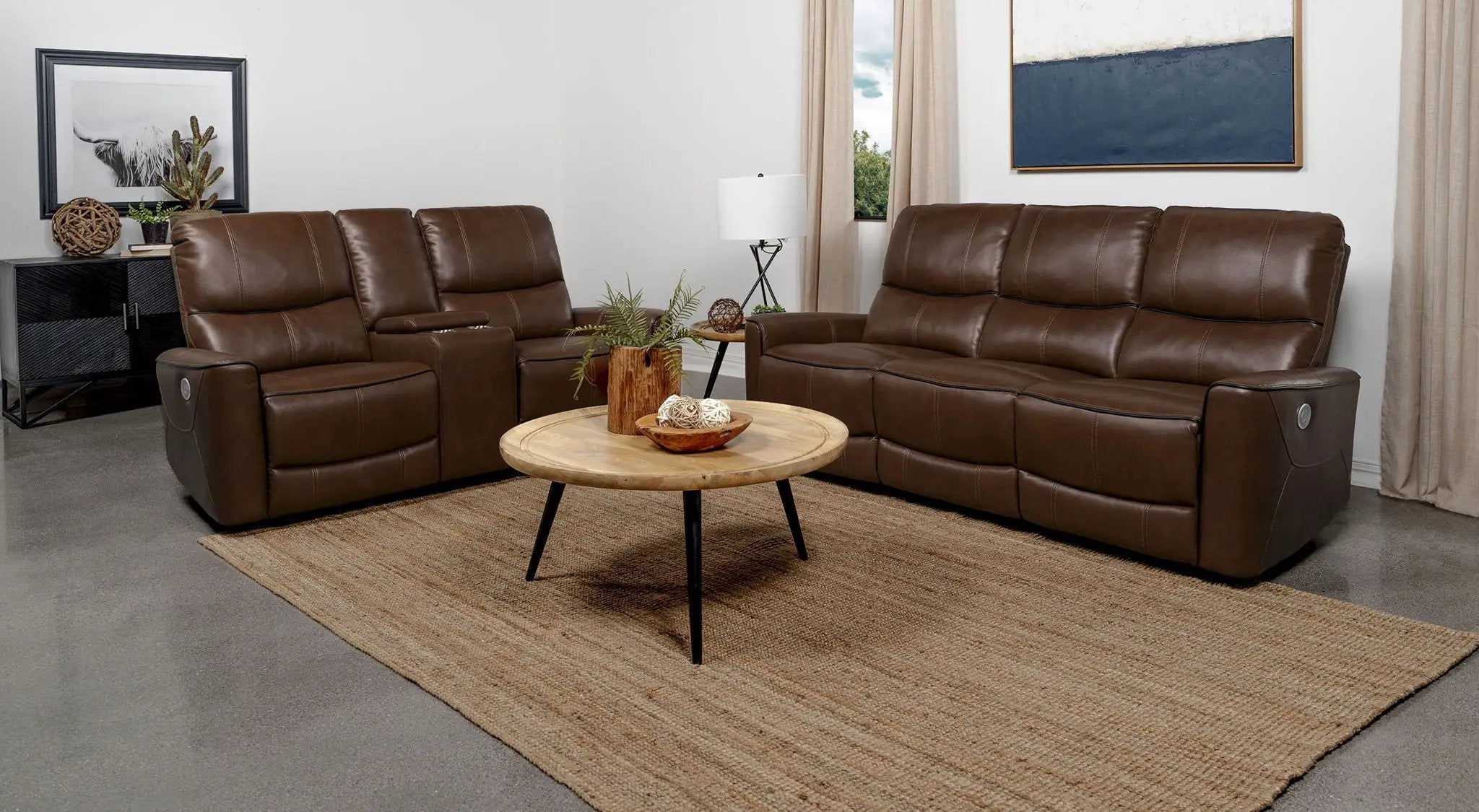 Greenfield 2-piece Power Reclining Sofa Set Saddle Brown by Unique Piece Furniture