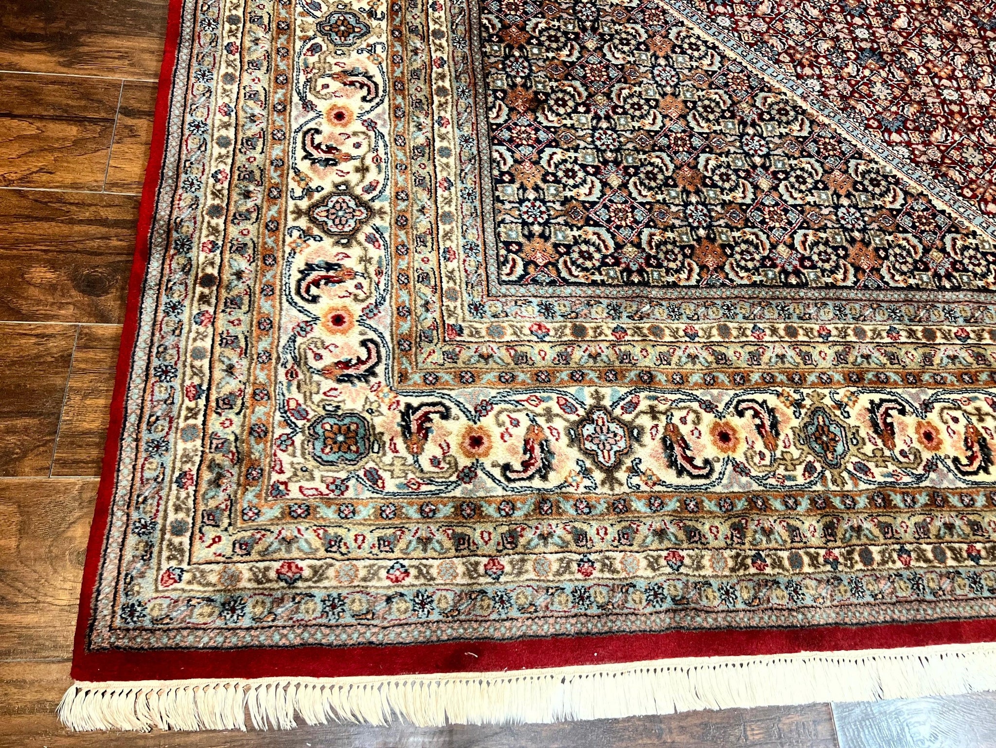 Square Indo Persian Bidjar Rug 10x10, Red, Handmade Vintage Wool Carpet by Jewel Rugs