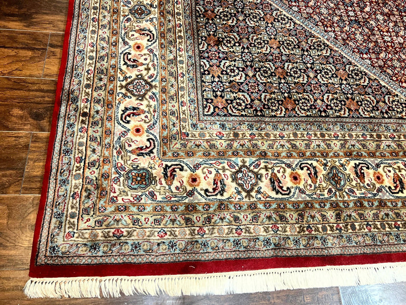 Square Indo Persian Bidjar Rug 10x10, Red, Handmade Vintage Wool Carpet by Jewel Rugs