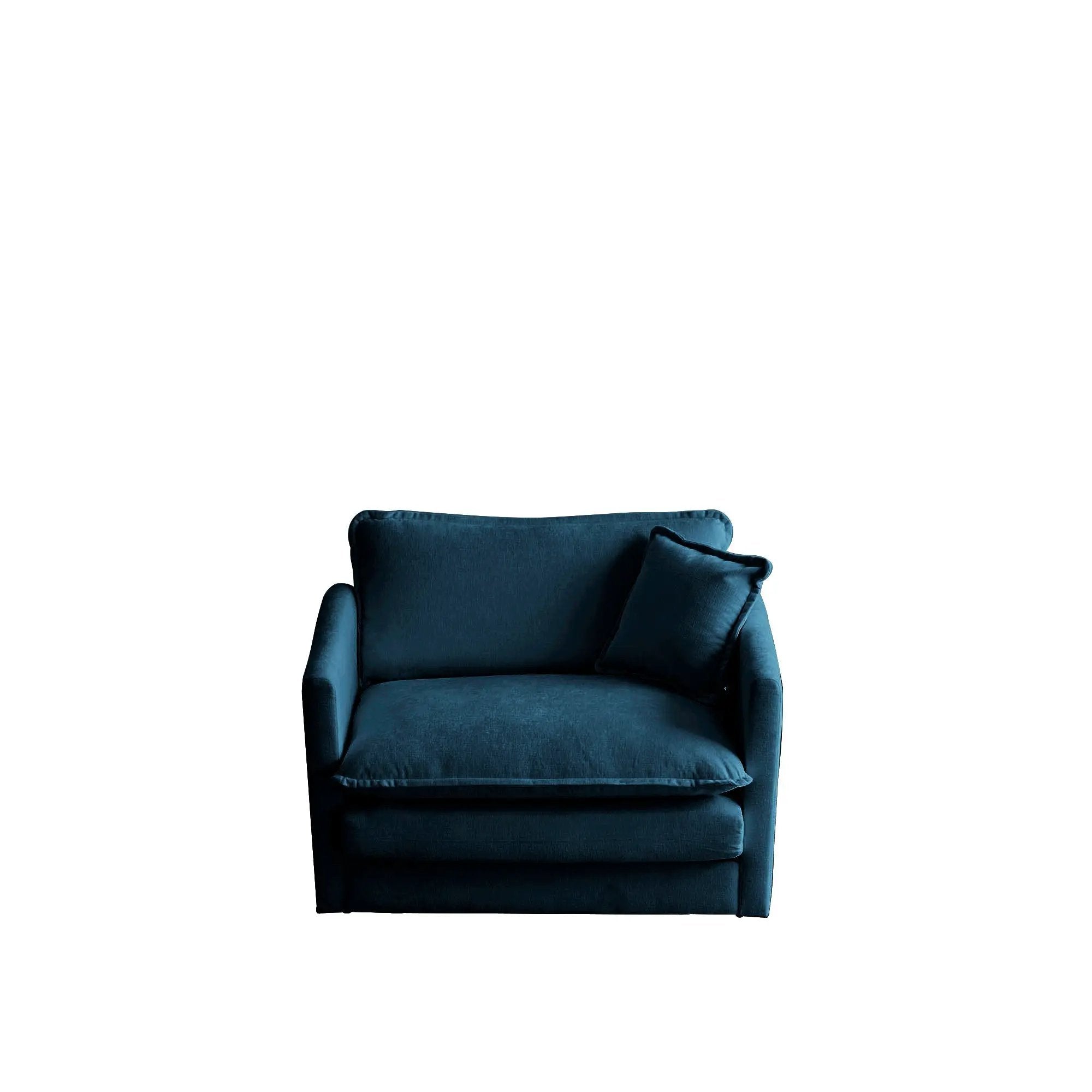 Comfy Deep Single Seat Sofa Upholstered Reading Armchair in Blue Chenille Fabric by HouseOfZazla