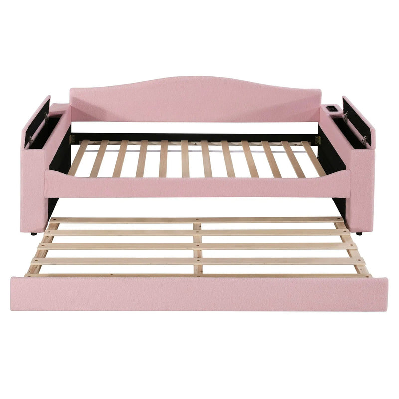 Upholstered Daybed With Storage Armrests, Trundle And Latest Integrated tooth Audio System by HouseOfZazla