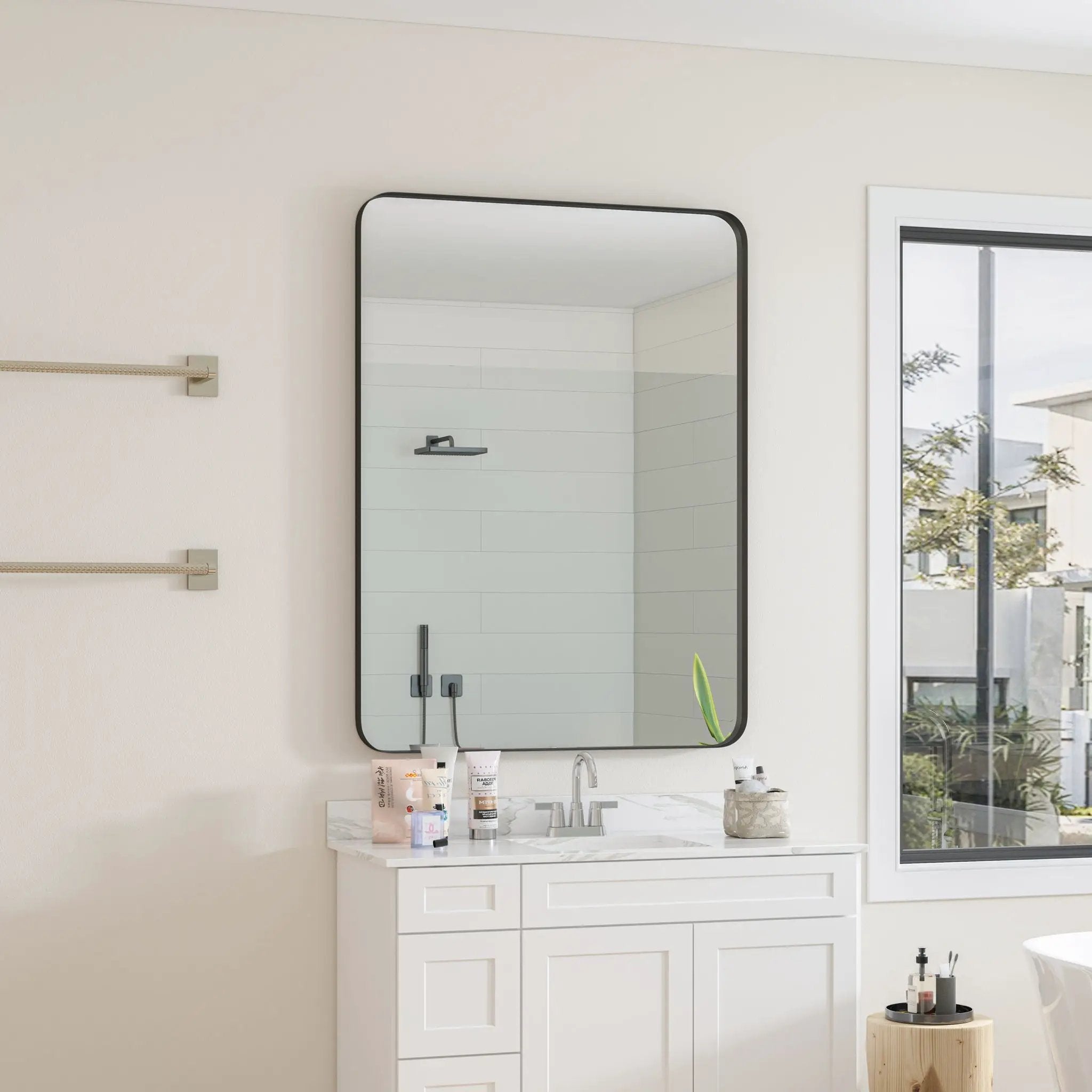 Wall Mirror Rectangular Mirror Metal Framed Mirror Vanity Mirror Dressing Mirror, For Bathroom, Living Room, Bedroom by HouseOfZazla