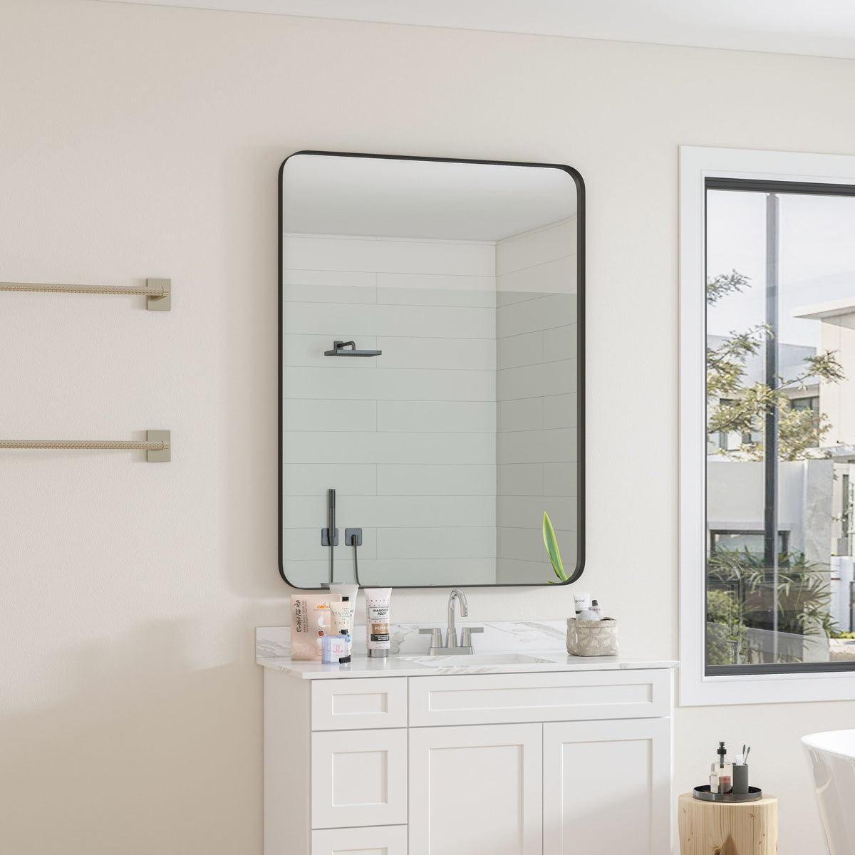 Rectangular Metal Framed Wall Mirror with Modern Design - Black, photo 16 of 23