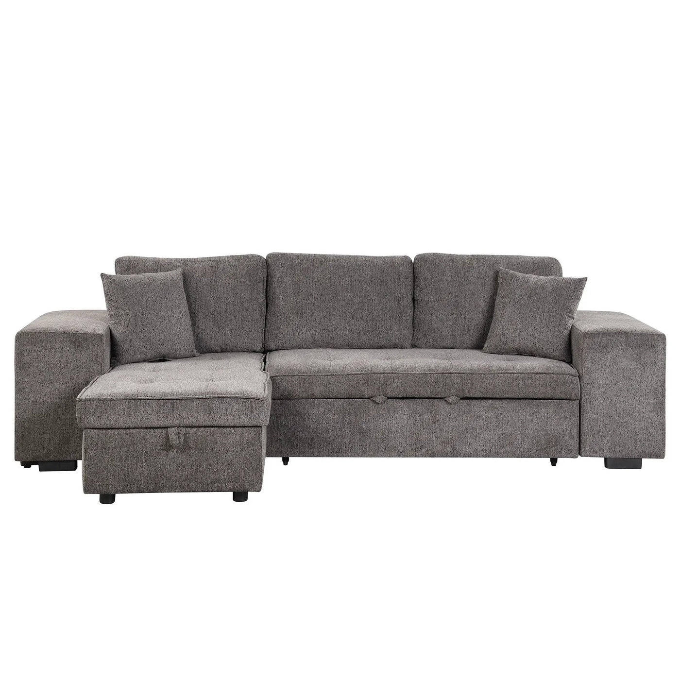 Modern L-Shape 3 Seat Reversible Sectional Couch, Pull Out Sleeper Sofa With Storage Chaise And 2 Stools For Living Room Furniture Set by Unique Piece Furniture