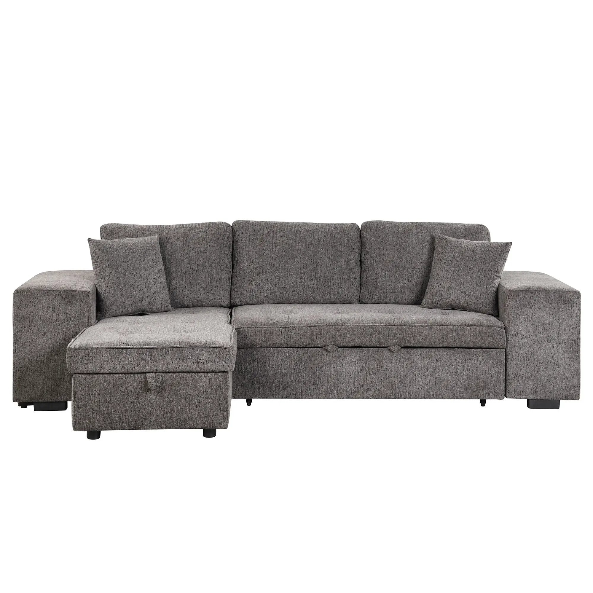 Modern L-Shape 3 Seat Reversible Sectional Couch, Pull Out Sleeper Sofa With Storage Chaise And 2 Stools For Living Room Furniture Set by HouseOfZazla