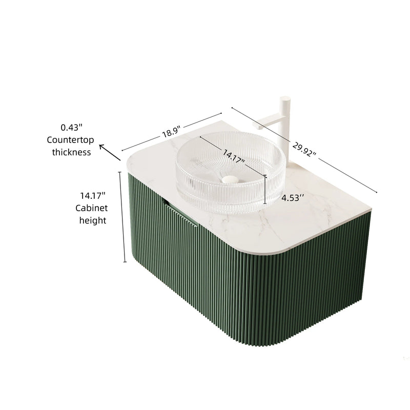 DINA 30" Bathroom Vanity with Floating Curved Edges and Crystal Glass Basin by HouseOfZazla