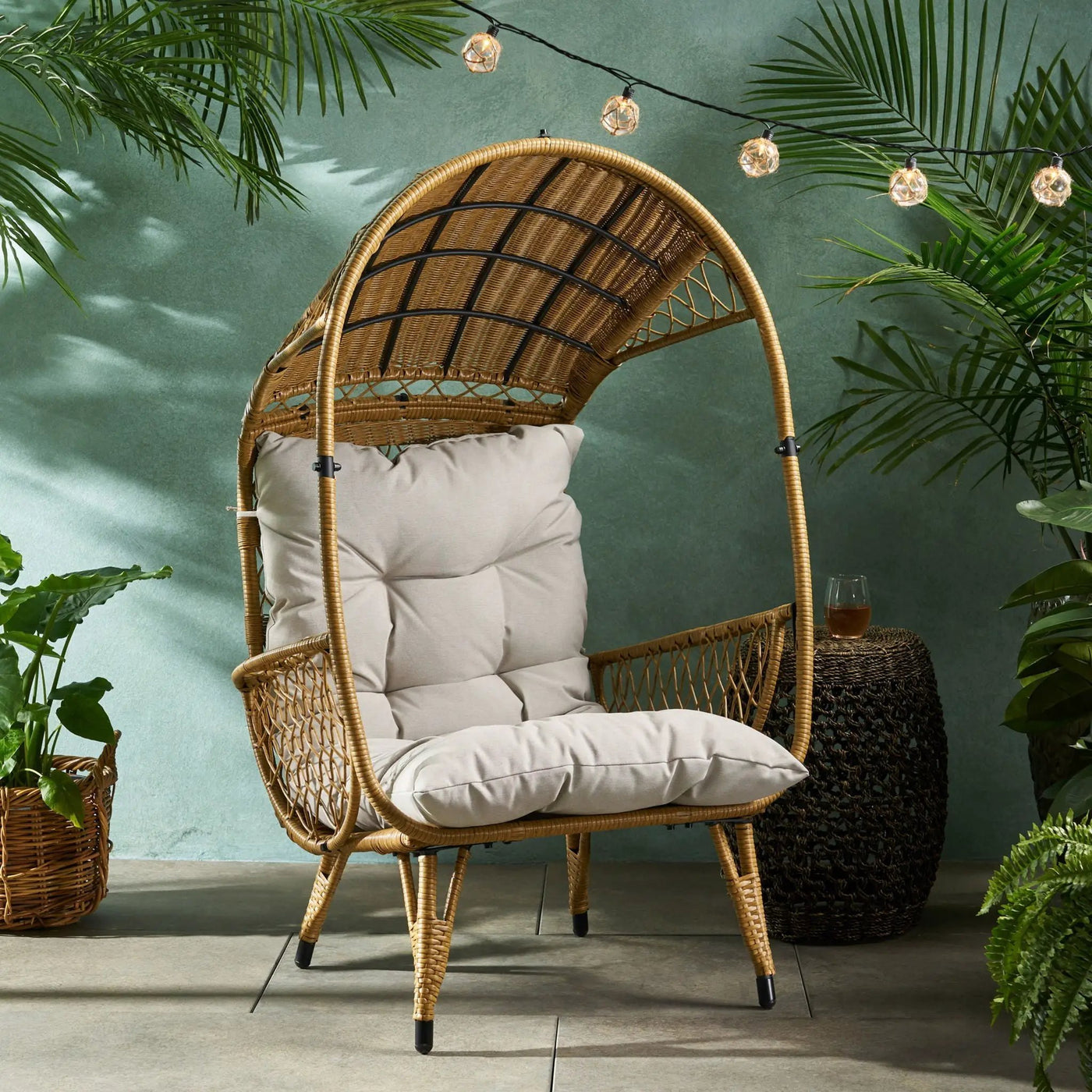 Outdoor Wicker Standing Basket Chair With Cushion by HouseOfZazla