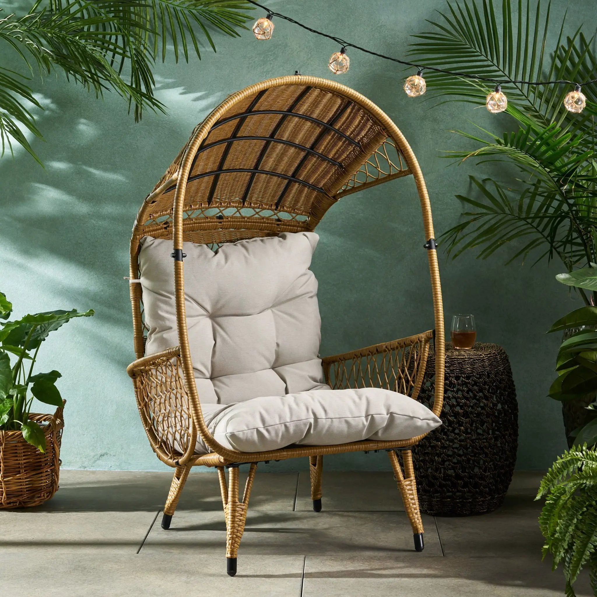Outdoor Wicker Standing Basket Chair With Cushion by HouseOfZazla