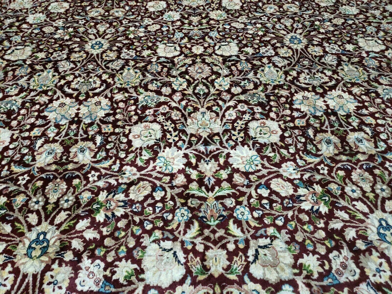 Persian Rug 9x12, Floral Allover, Very Fine, Handmade, Room Sized Oriental Carpet, Sino Persian, Maroon and Navy Blue by Jewel Rugs