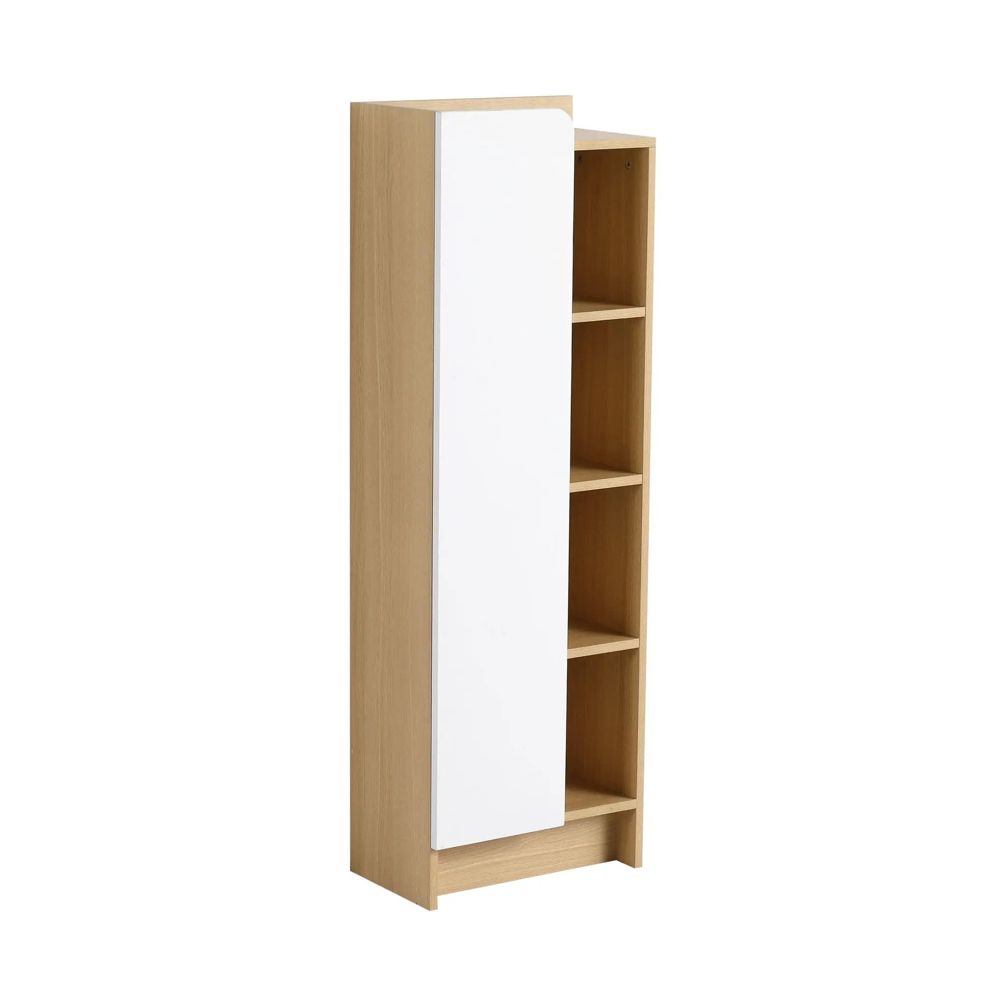 Tall Freestanding Bathroom Side Cabinet With Single Door & 4 Tier Open Shelves - Black / Light Oak / White by HouseOfZazla