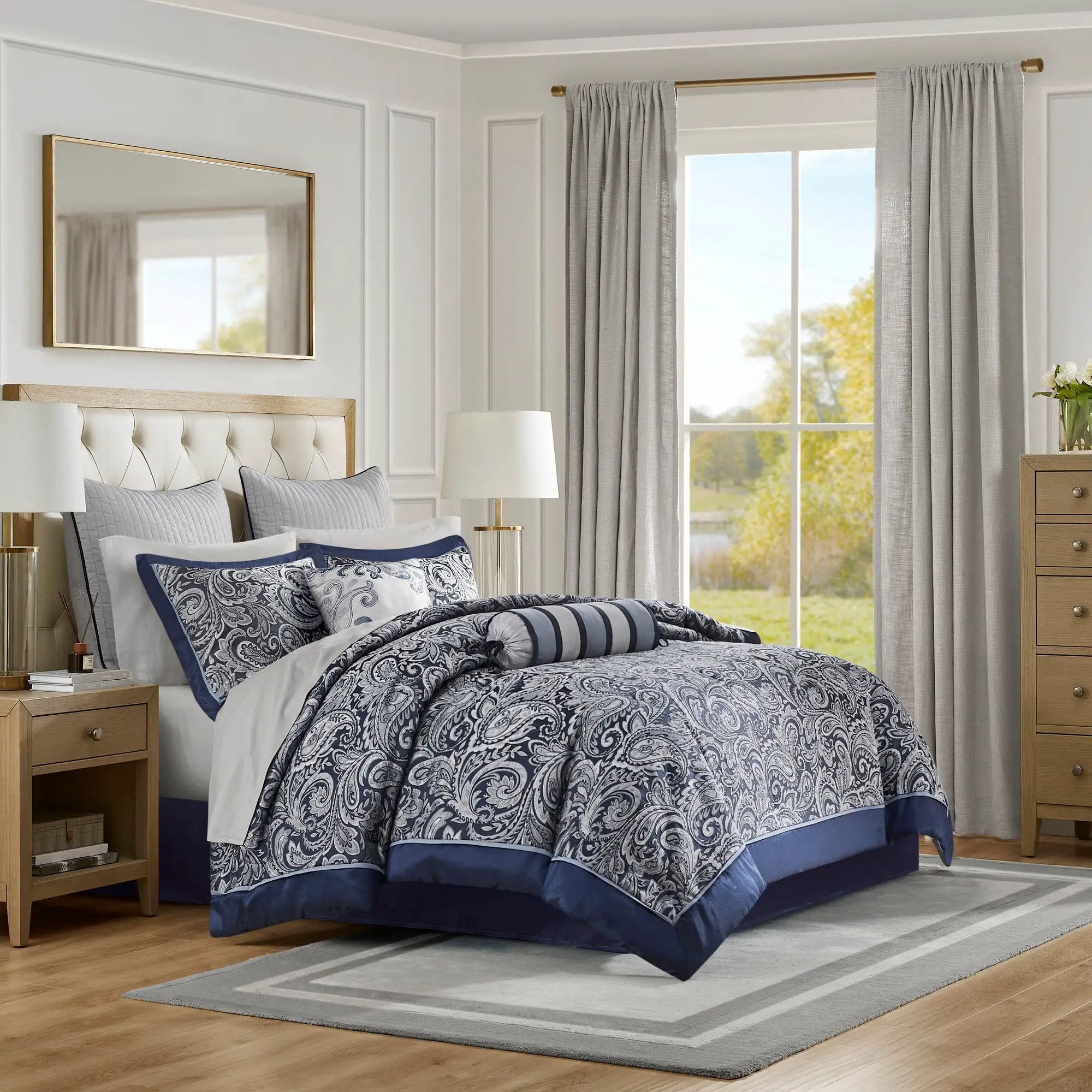 12 Piece Comforter Set with Cotton Bed Sheets Navy King by HouseOfZazla