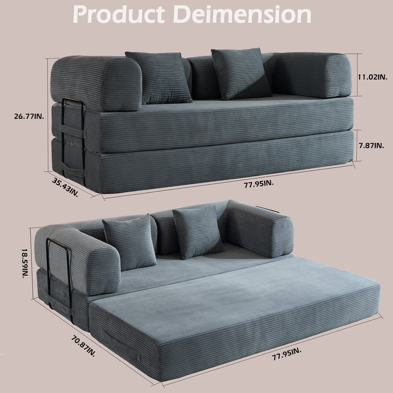 Convertible Sleeper Sofa Bed With Cylindrical Pillow, With Fixed Shape Frame by Unique Piece Furniture