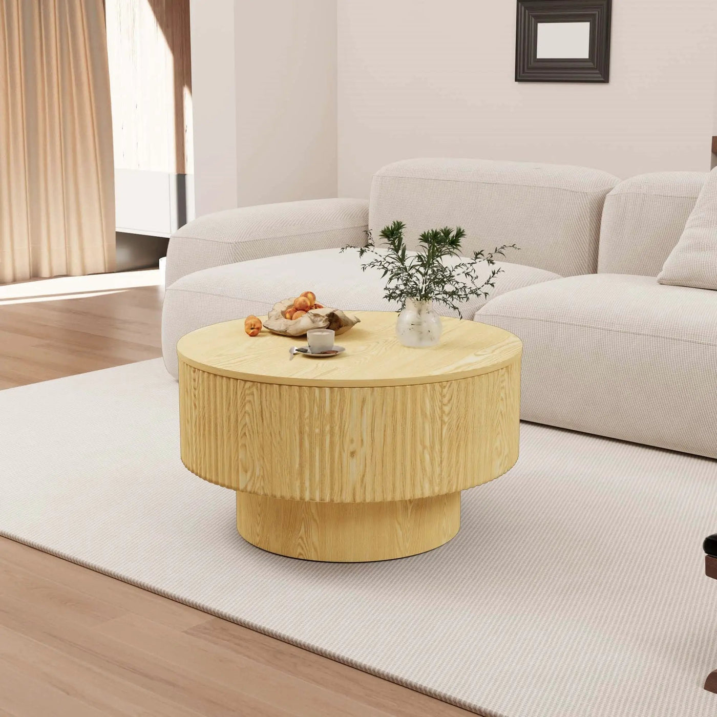 Modern Circular Coffee Table With Stripe Design And Storage Space by HouseOfZazla