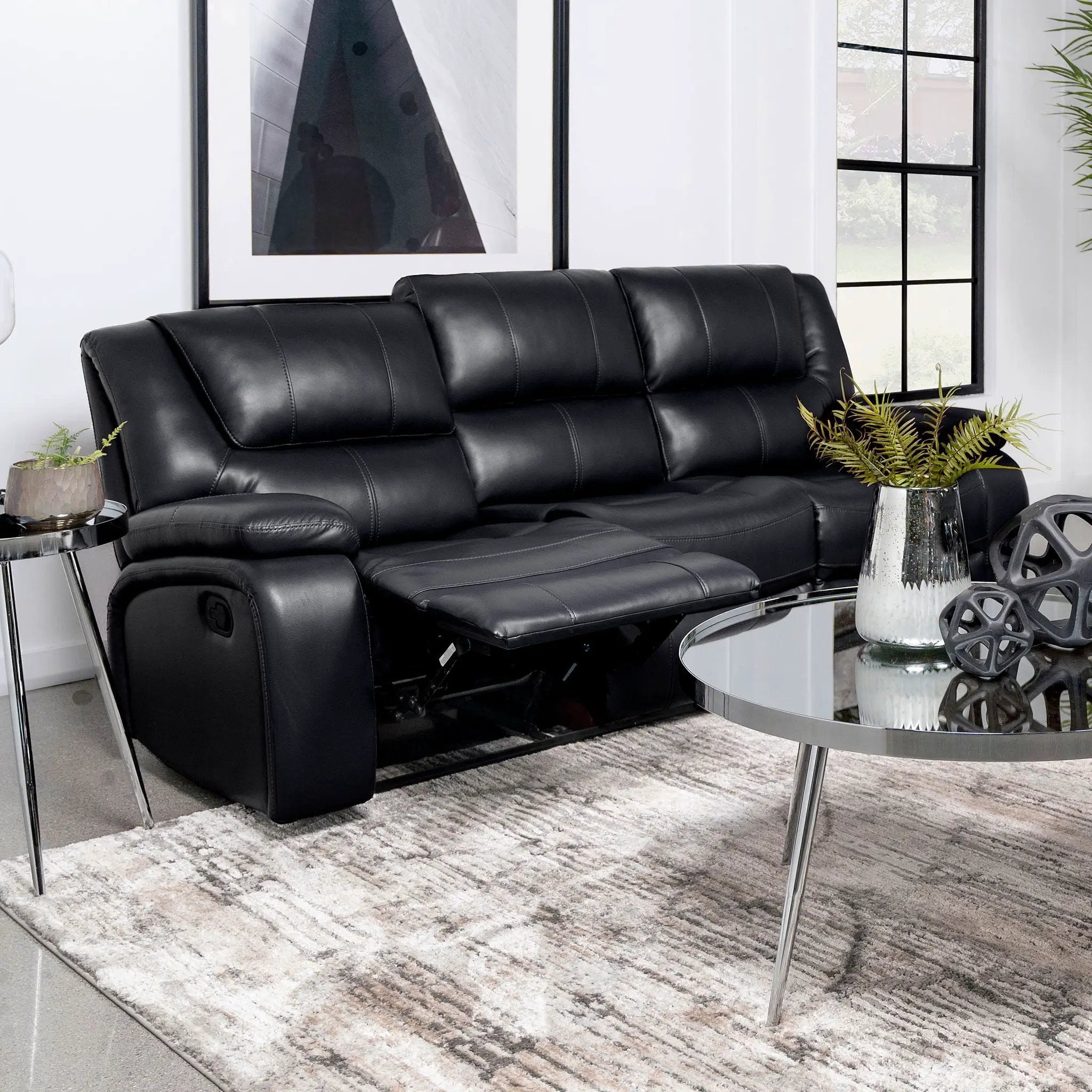 Camila Upholstered Motion Reclining Sofa Black by Unique Piece Furniture
