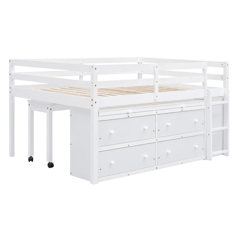 Loft Bed With Retractable Writing Desk And 4 Drawers, With Lateral Portable Desk And Shelves by HouseOfZazla