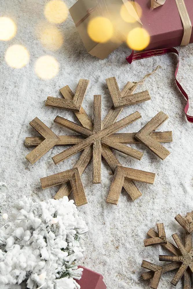17.7" x 17.7" Large Fir Wood Snowflake Ornaments - Set of 2 by HouseOfZazla