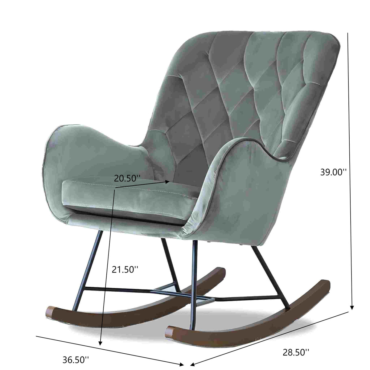 Mid Century Modern Rocking Chair with Velvet Upholstery - Dark Grey, photo 2 of 10