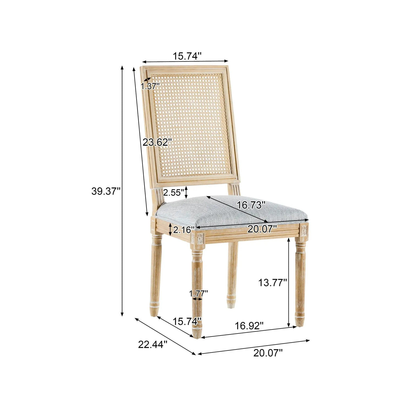 French Country Dining Chair With Rectangular Cane Backrest And Smooth Upholstered Seating by HouseOfZazla