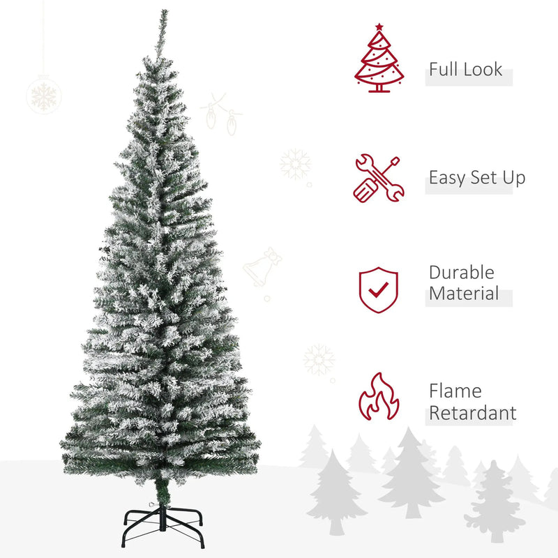 HOMCOM 6' Tall Unlit Snow-Flocked Slim Artificial Christmas Tree by HouseOfZazla