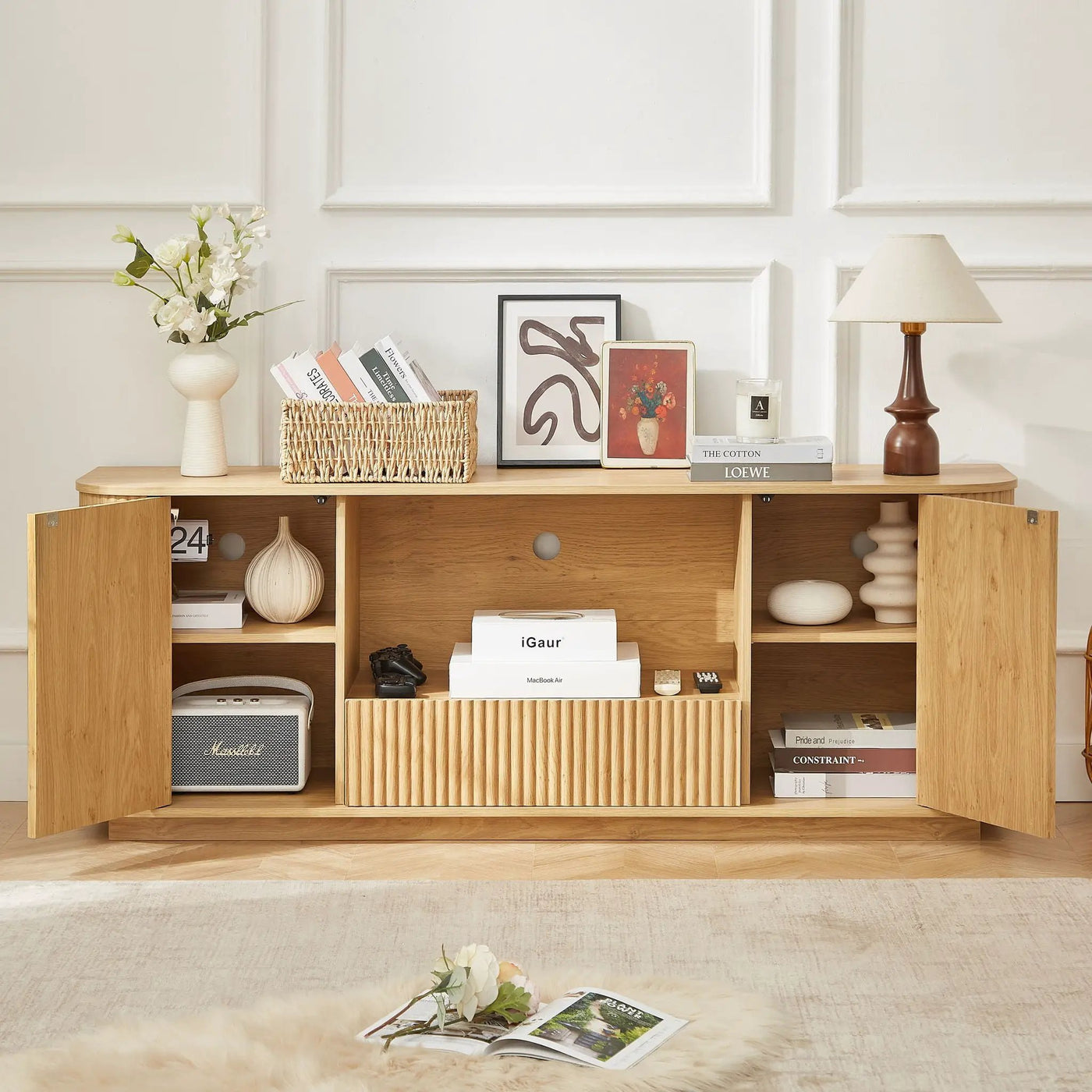 Modern Wavy TV Stand Rounded Sideboard With Storage Cabinet by Unique Piece Furniture