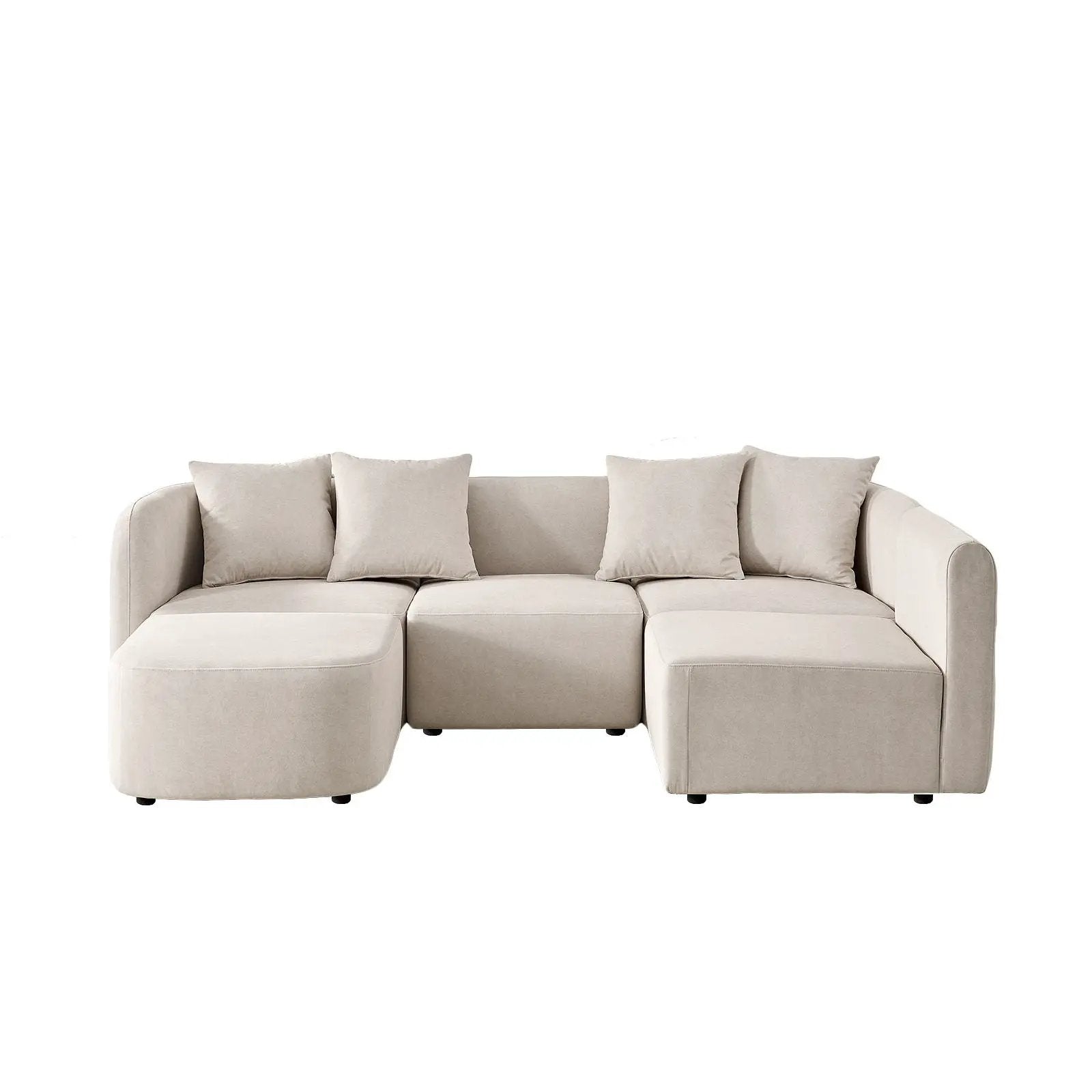 L-Shaped Modular Sectional Sofa With Ottoman, Living Room Furniture Set - Beige by HouseOfZazla