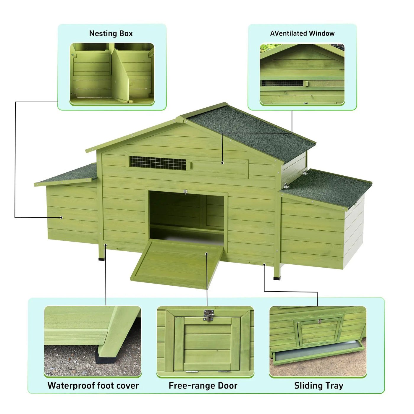 70" Large Wooden Chicken Coop with 2 Nesting Boxes and Waterproof Roof by HouseOfZazla