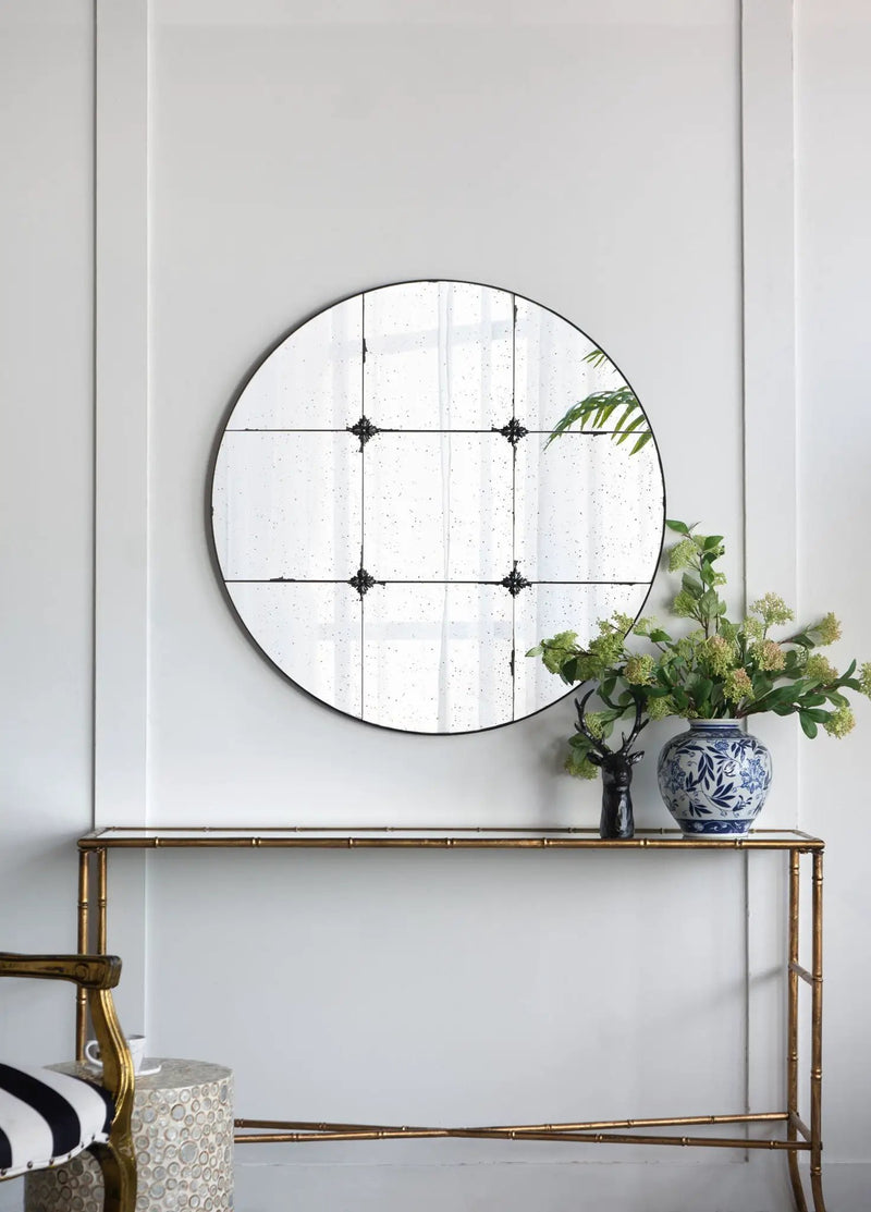 Traditional Decor Style Round Antique Glass Wall Mirror, Wall Decor For For Bathroom Entryway Console Lean Against Wall - Black by HouseOfZazla